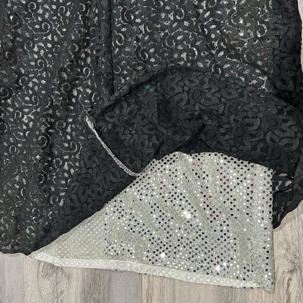 Vintage Jessica McClintock Gunne Sax Black Lace Silver Sequin Maxi Dress Size 10 - Picture 4 of 7